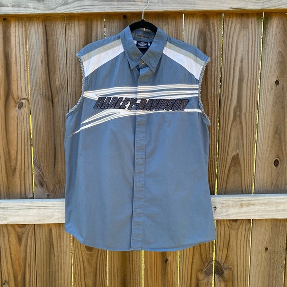 HarleyDavidson Shirts Harley Davidson Blue Cut Off Button Up Top